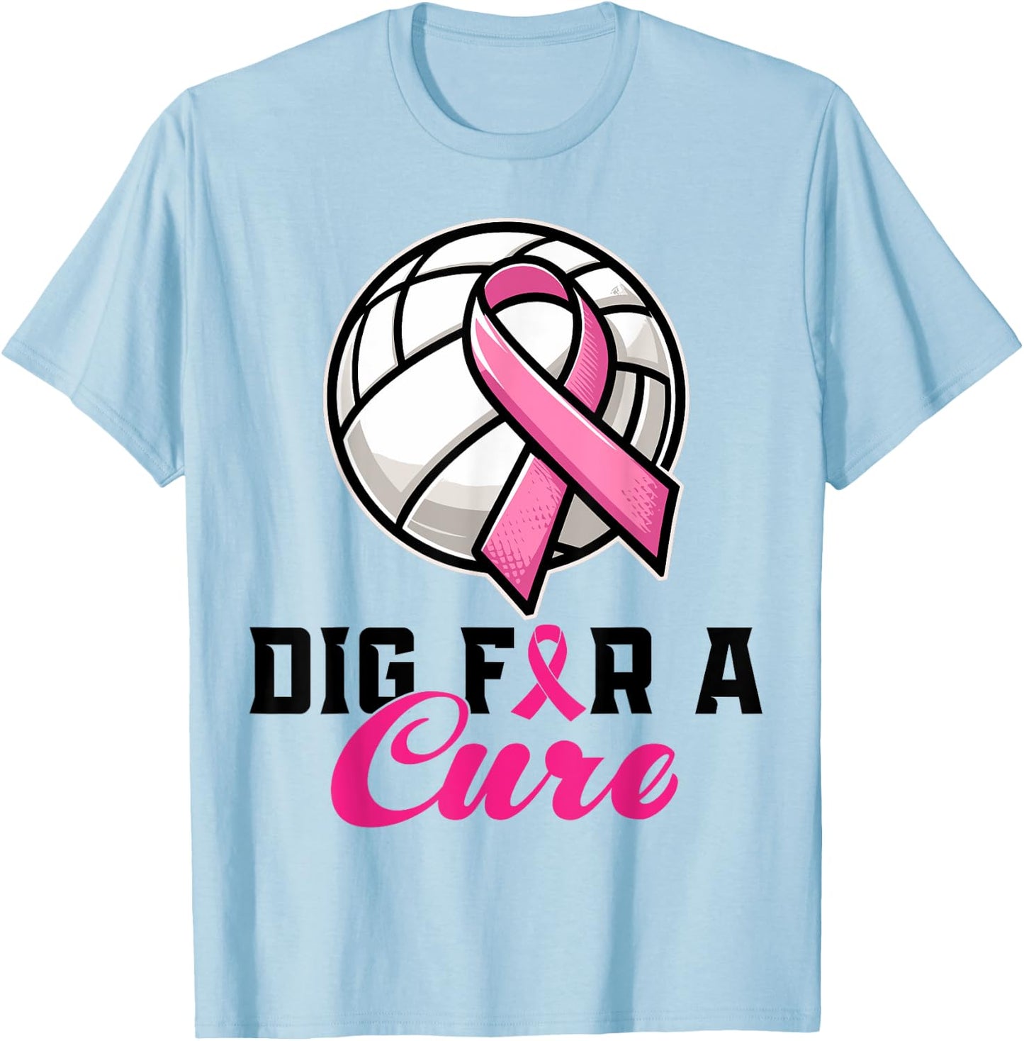 Dig For A Cure Breast Cancer Awareness Volleyball Pink T-Shirt - T-Shirt | Light Blue