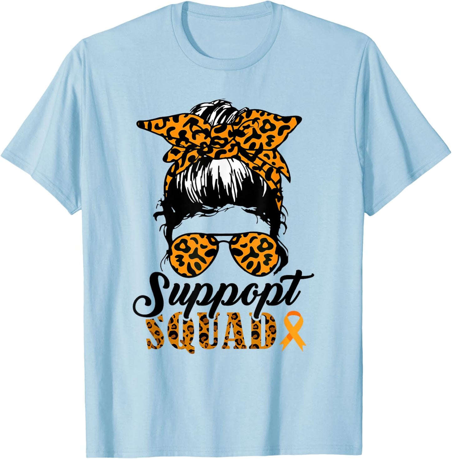 Support Squad Messy Bun Orange Warrior MS Multiple Sclerosis T-Shirt - T-Shirt | Light Blue
