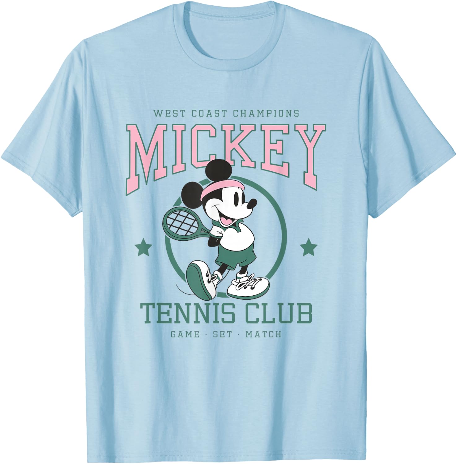 Disney Mickey and Friends Retro Tennis Club Game Set Match T-Shirt - T-Shirt | Light Blue