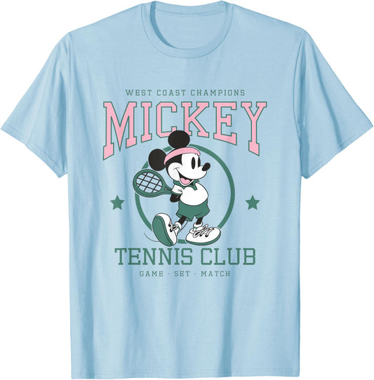 Disney Mickey and Friends Retro Tennis Club Game Set Match T-Shirt - T-Shirt | Light Blue