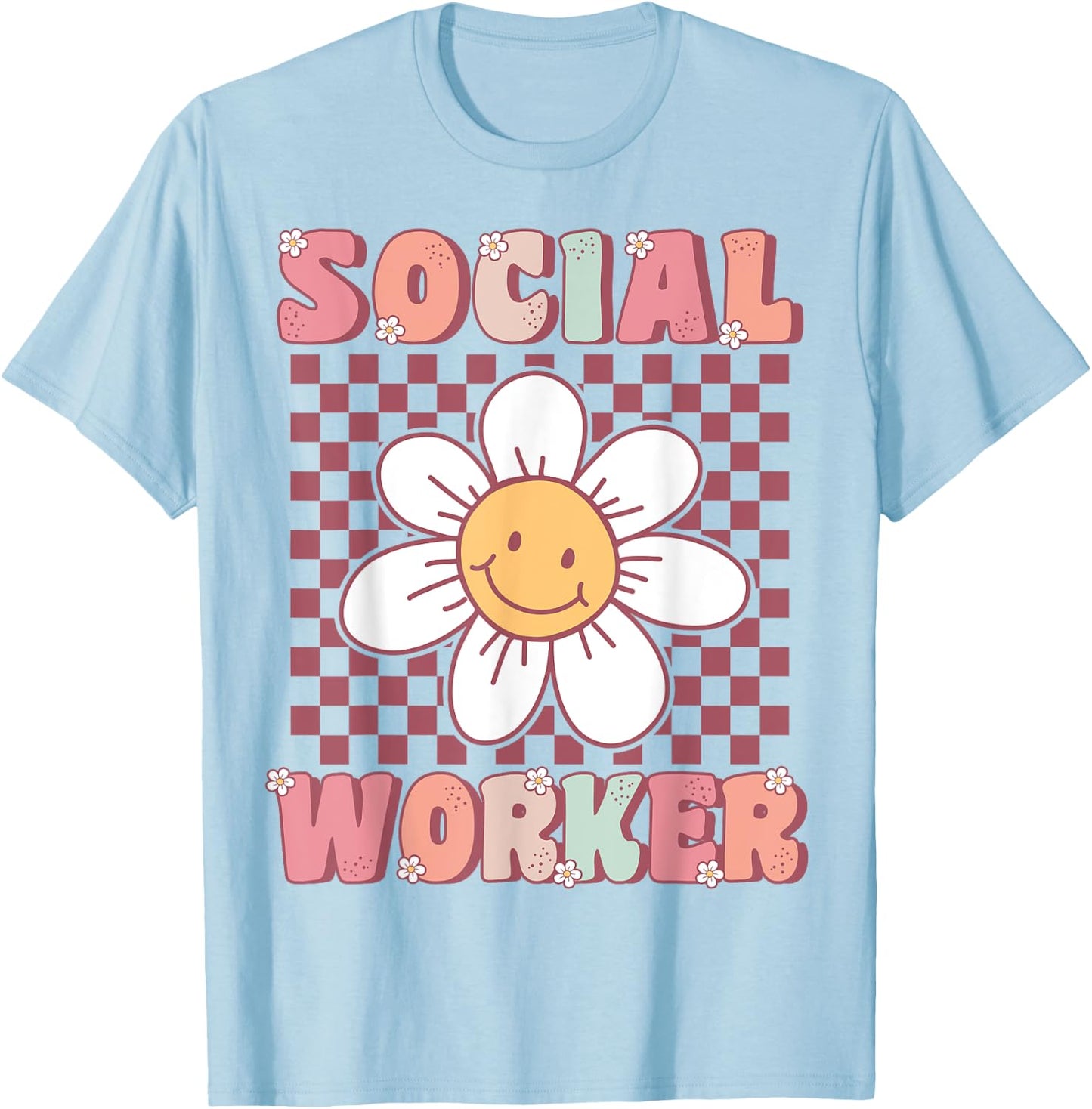 Groovy Social Worker Cute Daisy Flower Retro Social Worker T-Shirt - T-Shirt | Light Blue