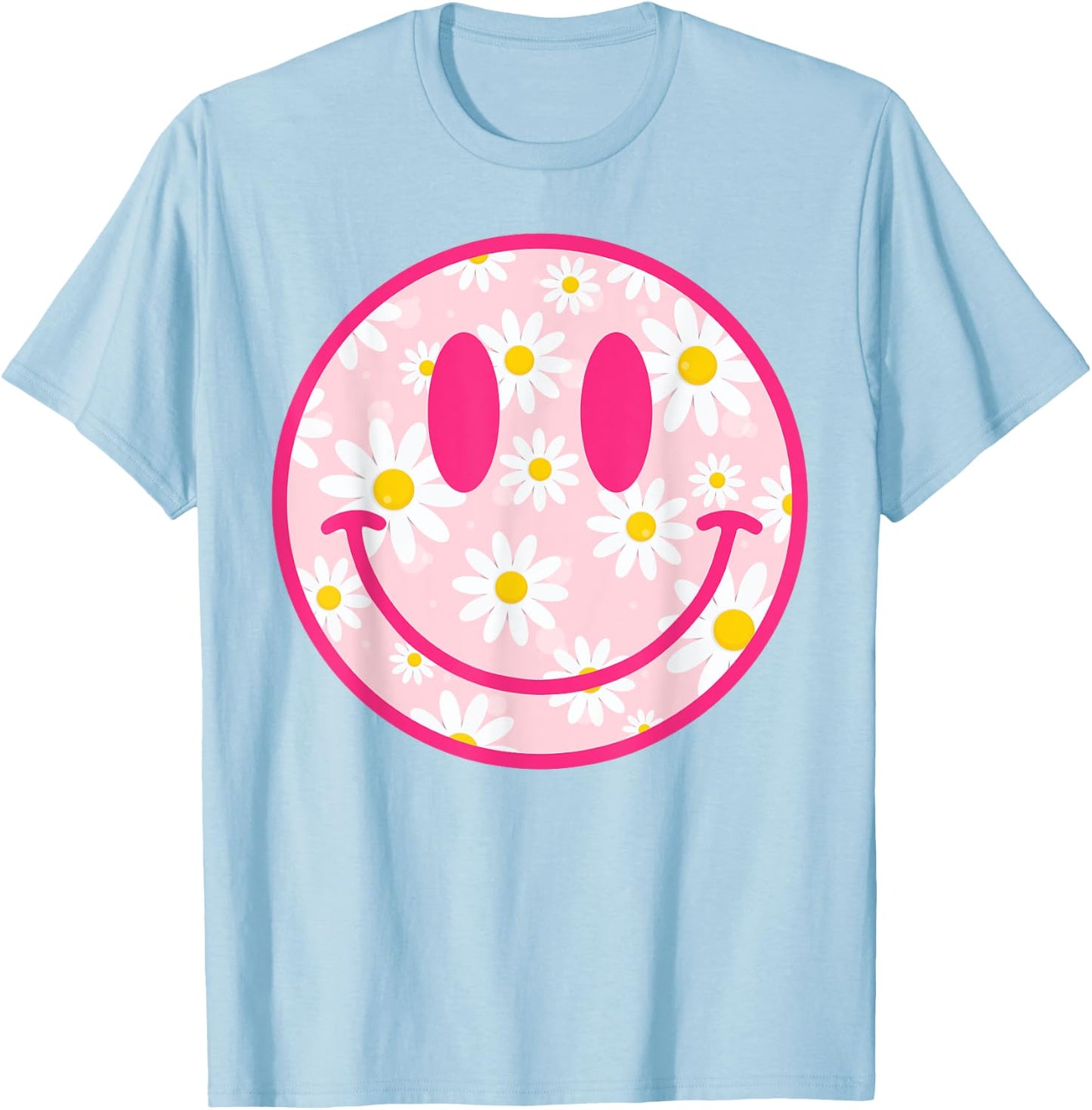 Happy Face Daisy Flower Shirt Preppy Aesthetic Smile Face T-Shirt - T-Shirt | Light Blue