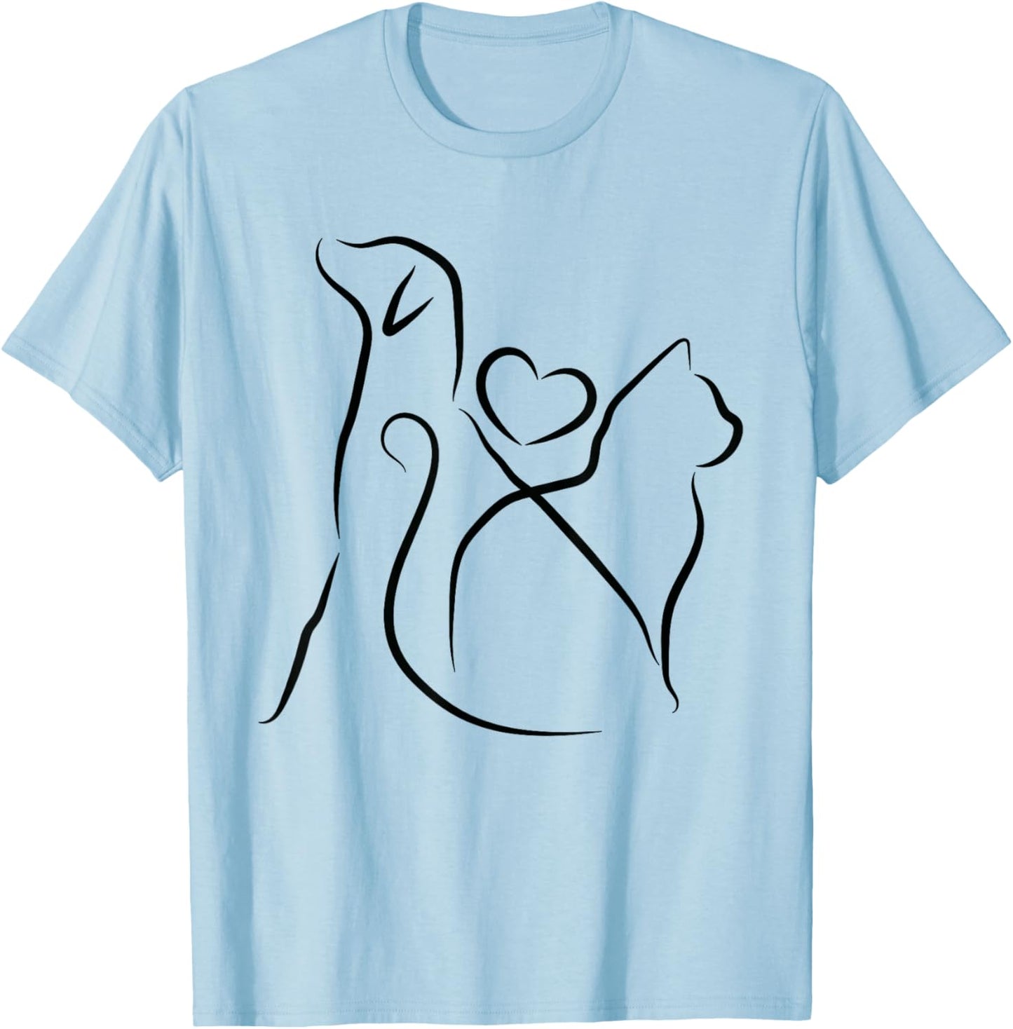 Dog Puppy and Baby Cat Heart - Animal Dog & Cat Heart T-Shirt - T-Shirt | Light Blue