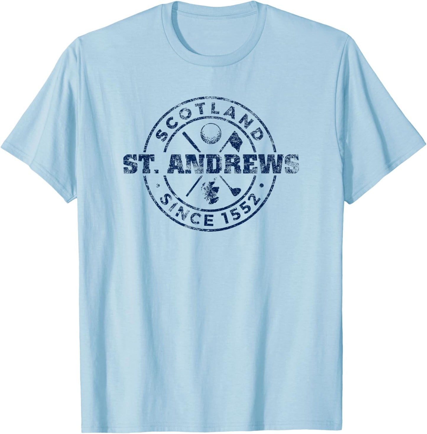 St. Andrews Scotland Golf 1552 Navy Imprint Distressed T-Shirt - T-Shirt | Light Blue