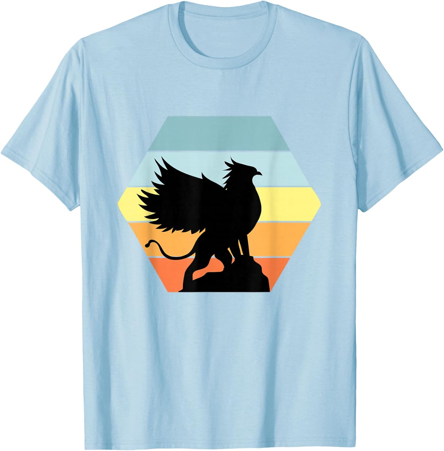 Griffin Retro Vintage Sunset Lion Eagle Mythical Creature T-Shirt - T-Shirt | Light Blue
