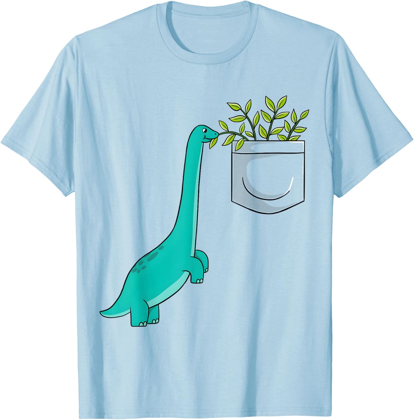 Cute Dinosaur Plants In Pocket Funny Pocket Dinosaur T-Shirt - T-Shirt | Light Blue