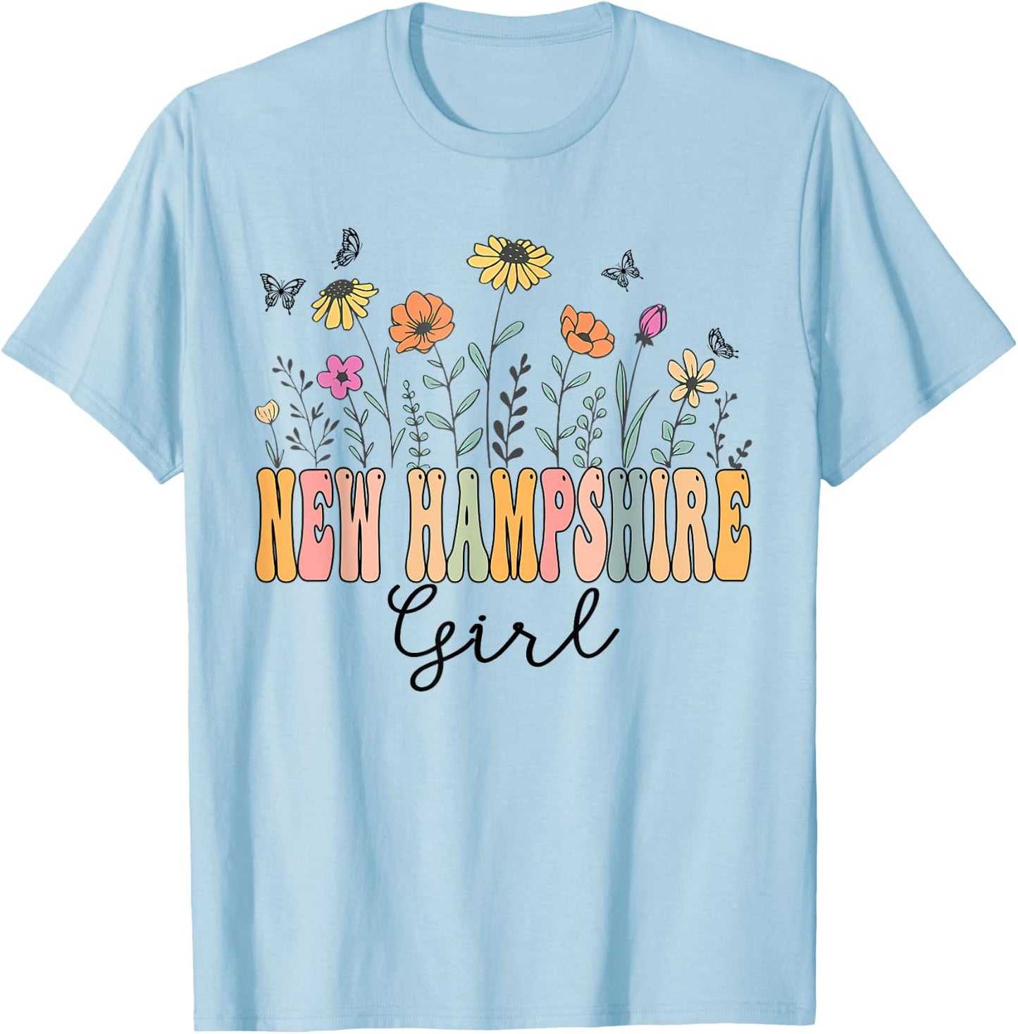 New Hampshire Girl Wildflower Groovy New Hampshire Lover T-Shirt - T-Shirt | Light Blue