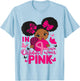 In October We Wear Pink Black Woman Breast Cancer Awareness T-Shirt - T-Shirt | Light Blue