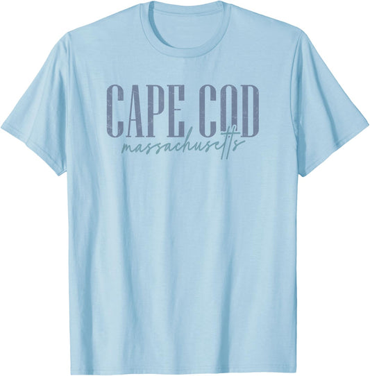 Vintage Cape Cod Massachusetts Retro Throwback Script T-Shirt - T-Shirt | Light Blue
