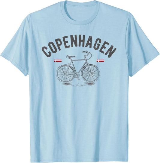 Vintage Bicycle Copenhagen Denmark | Bike Lover T-Shirt - T-Shirt | Light Blue