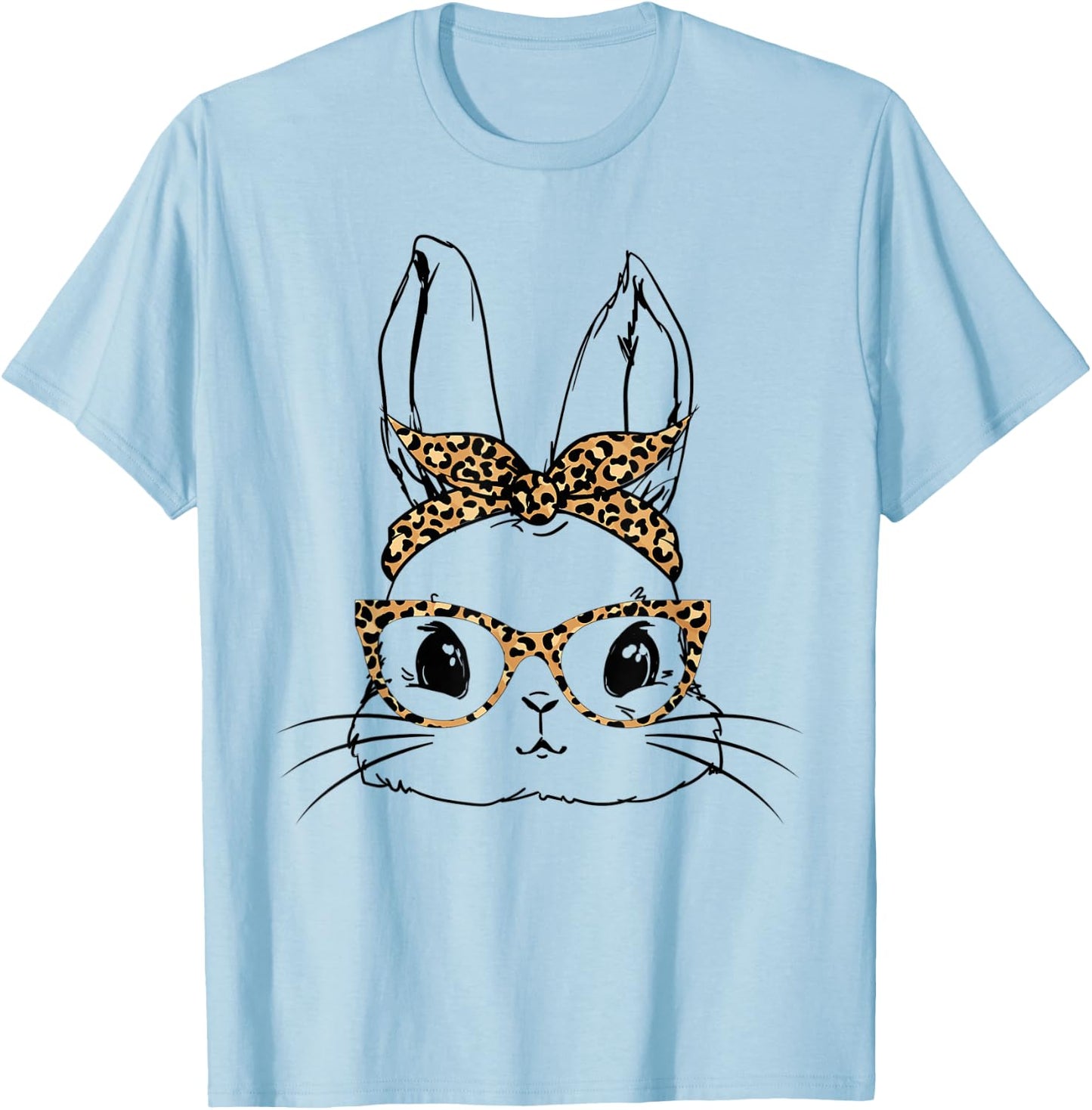 Cute Bunny With Bandana Leopard Glasses Easter Day T-Shirt - T-Shirt | Light Blue