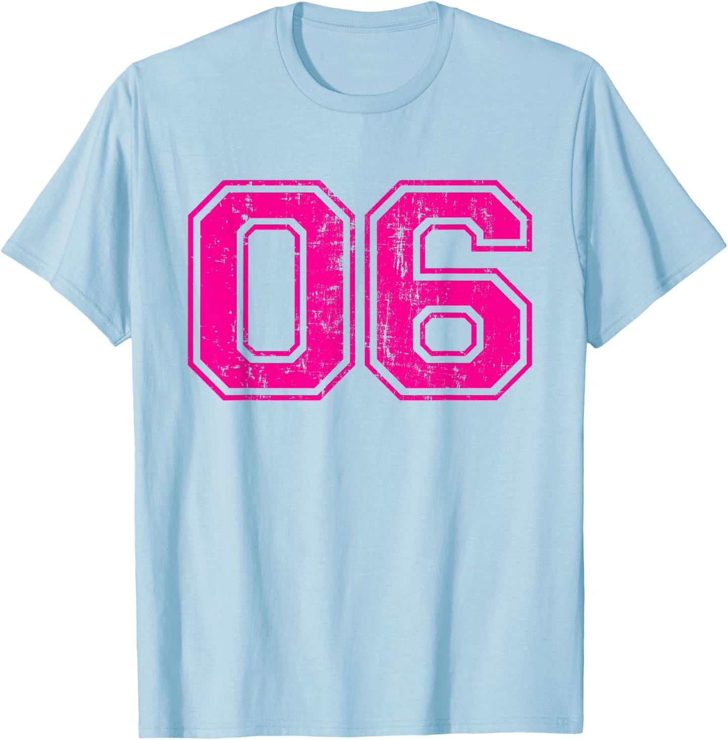 Number 06 Varsity Distressed Vintage Sport Team Player's T-Shirt - T-Shirt | Light Blue
