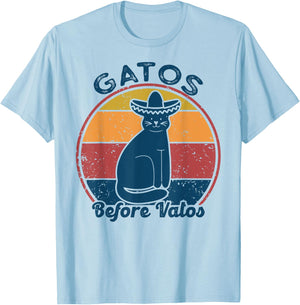 Gatos before Vatos Retro Vintage Funny saying cats Spanish T-Shirt - T-Shirt | Light Blue