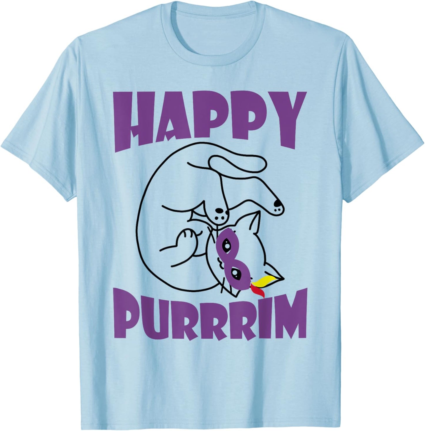 Happy Purrrim Shirt Cat In Costume Purim Shirt Cat Lover T-Shirt - T-Shirt | Light Blue