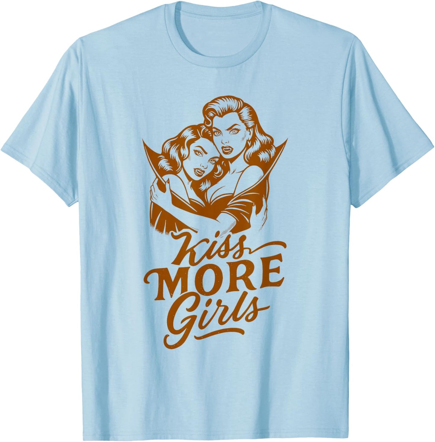 Halloween Vibes Lesbian LGBT Pride Vampire Kiss More Girls T-Shirt - T-Shirt | Light Blue