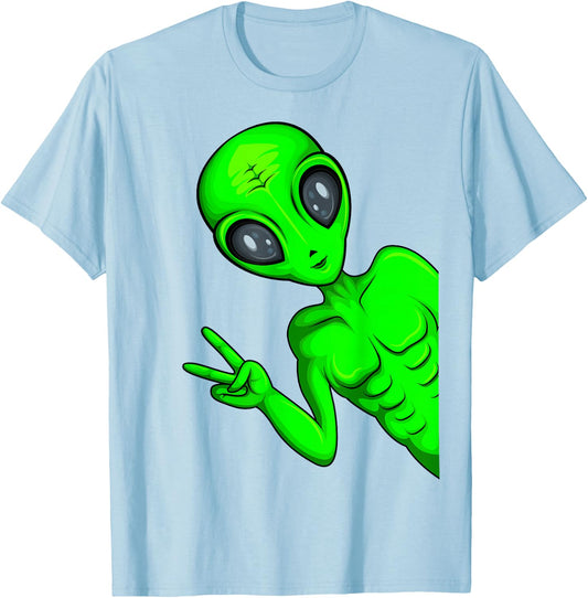 Green Alien Ufo Boys Kids Women Men T-Shirt - T-Shirt | Light Blue