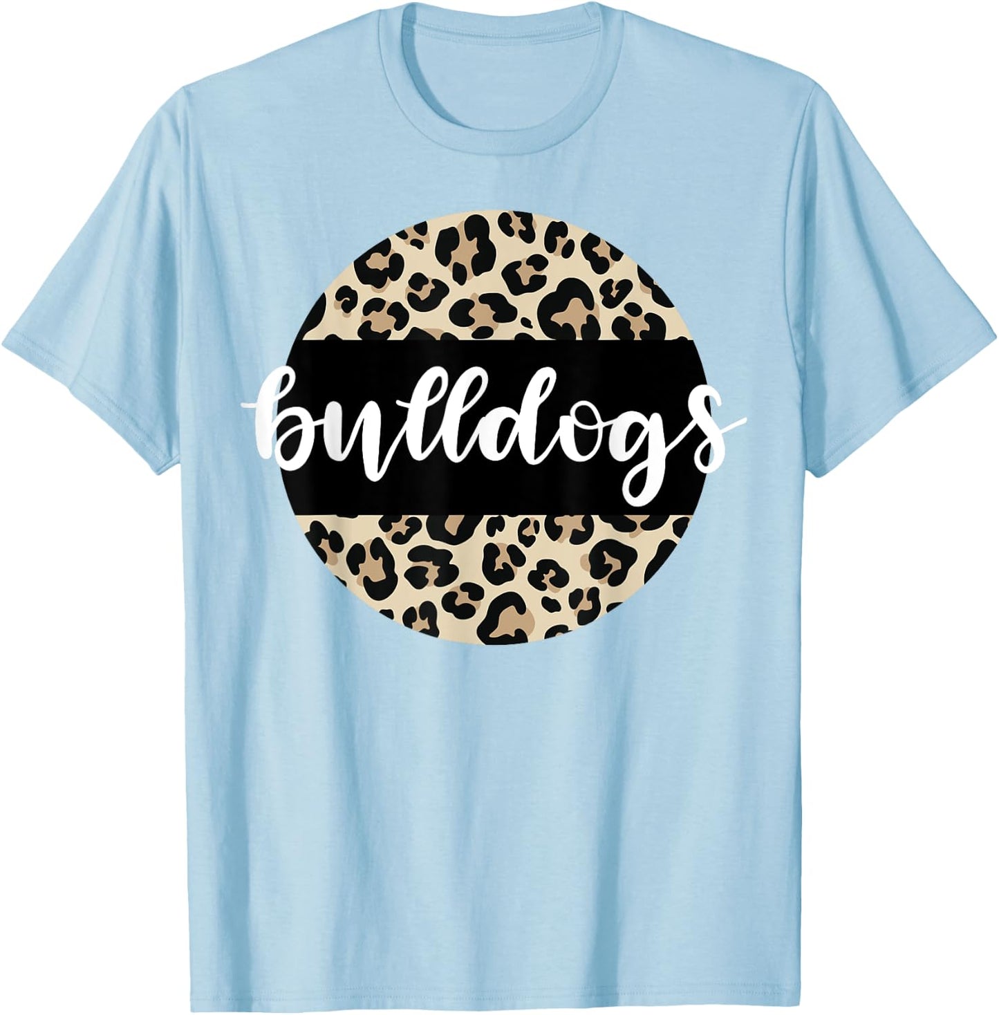 Leopard Print Bulldogs Team Mascot School Spirit Game Night T-Shirt - T-Shirt | Light Blue