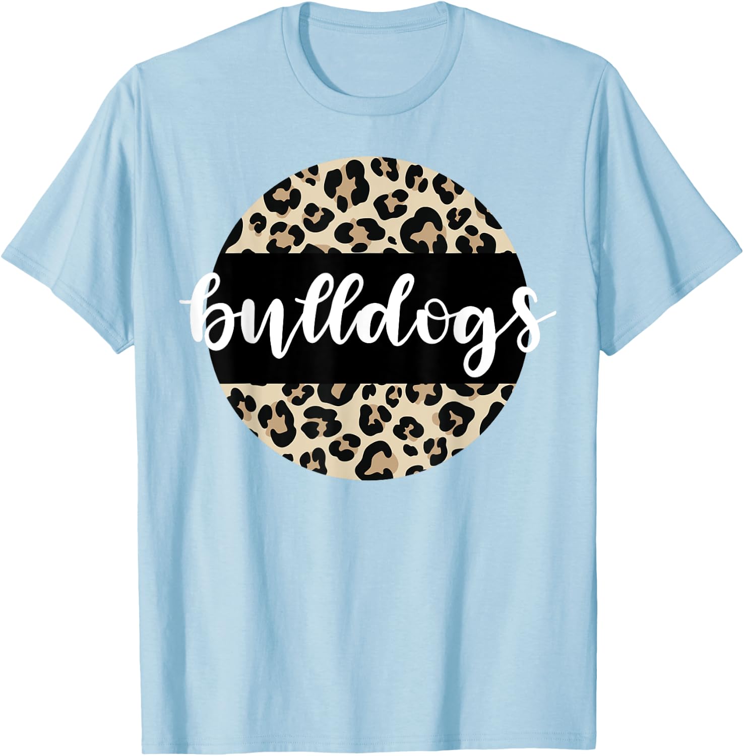 Leopard Print Bulldogs Team Mascot School Spirit Game Night T-Shirt - T-Shirt | Light Blue