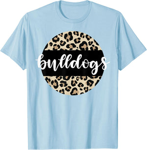 Leopard Print Bulldogs Team Mascot School Spirit Game Night T-Shirt - T-Shirt | Light Blue