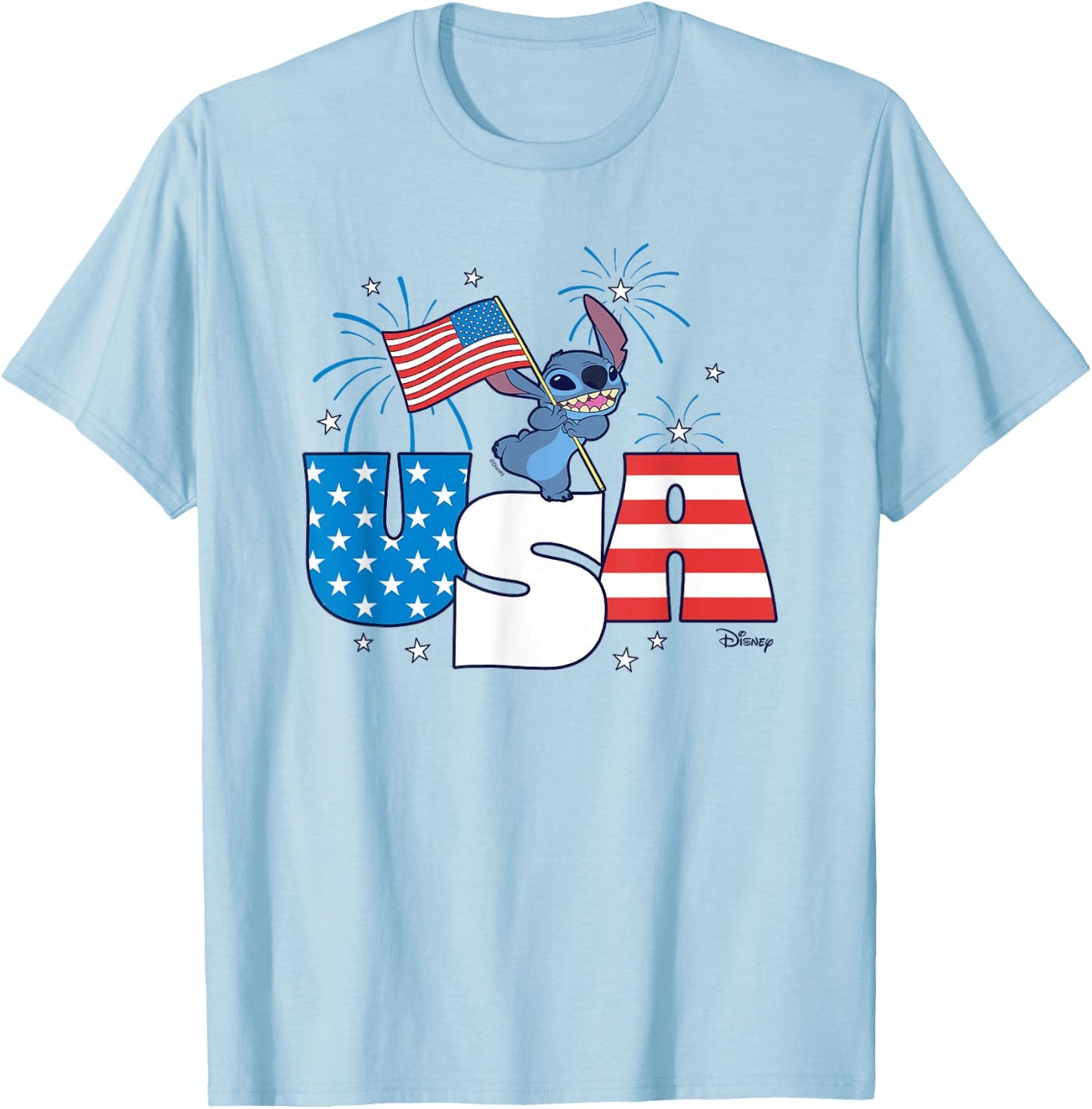 Disney Lilo & Stitch Fireworks 4th of July T-Shirt - T-Shirt | Light Blue