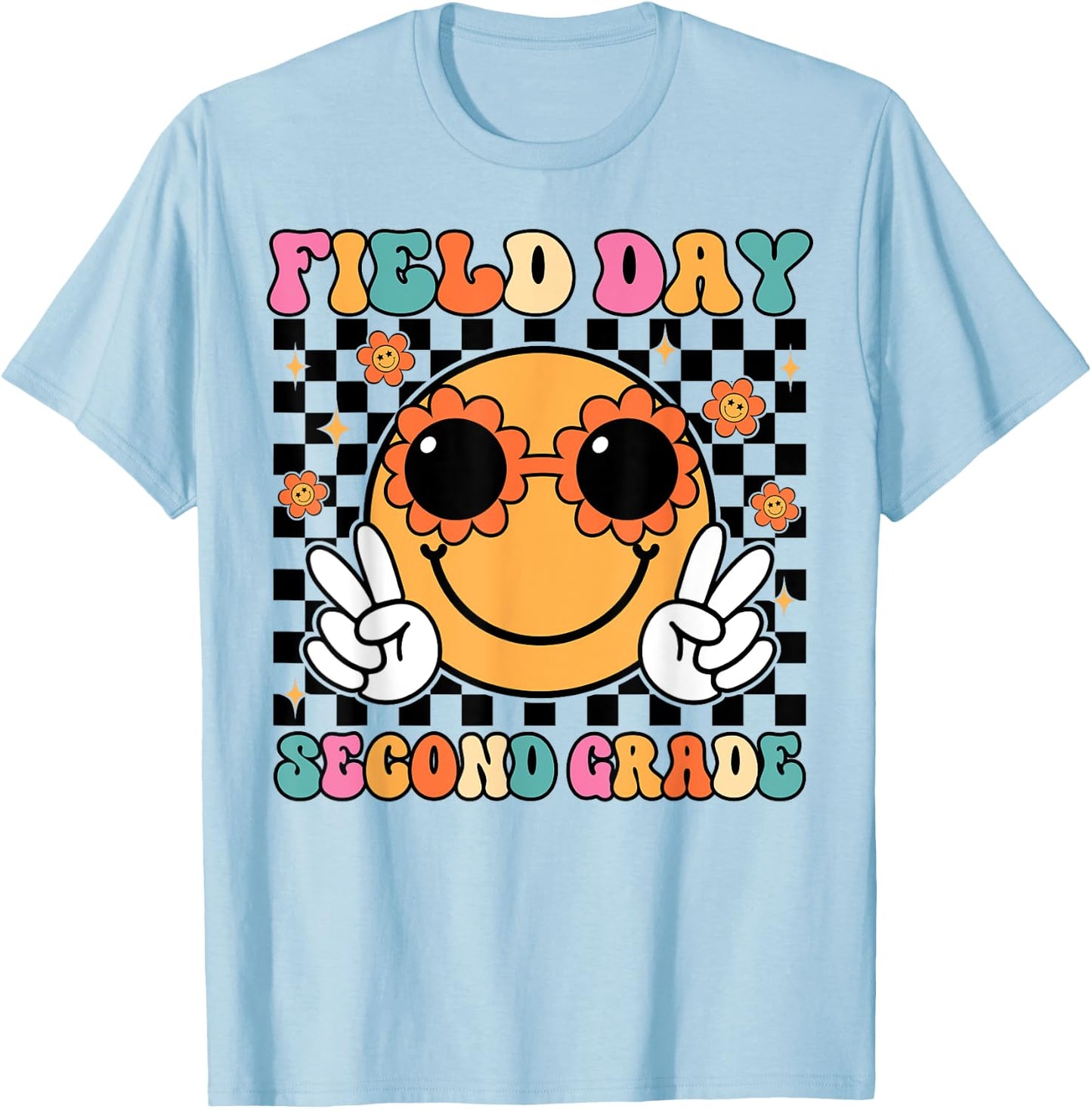 Field Day Second 2nd Grade Teacher Kids Trip School Groovy T-Shirt - T-Shirt | Light Blue