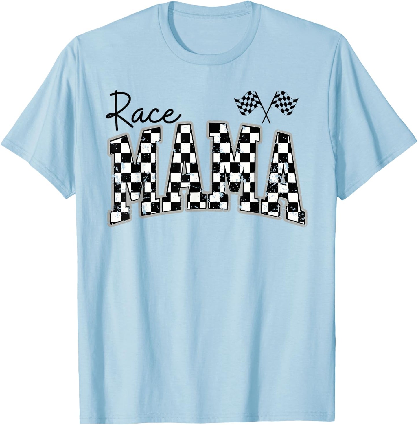 Race Mama Checkered Flag Racing Mom T-Shirt - T-Shirt | Light Blue