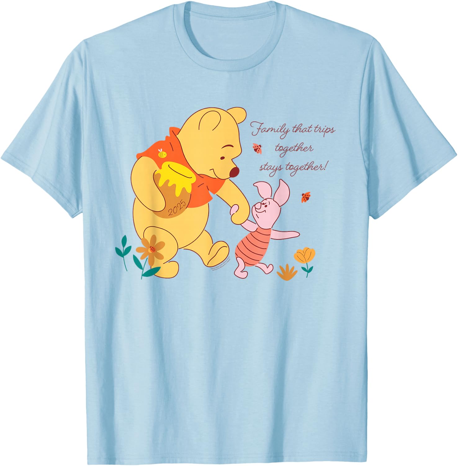 Disney Winnie The Pooh & Piglet Family Trip Vacation 2025 T-Shirt - T-Shirt | Light Blue