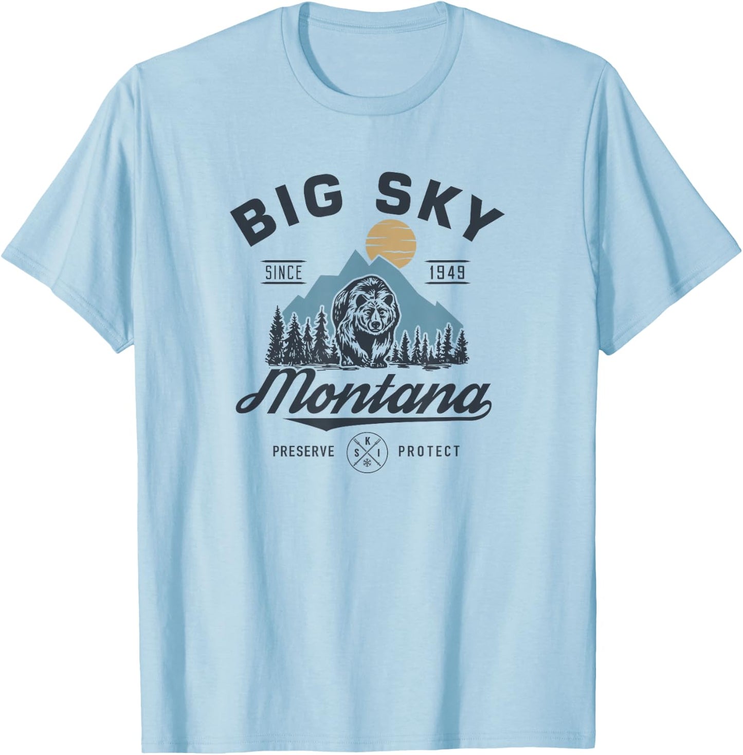 Big - Sky Montana snow Skiing trendy Retro lodge T-Shirt - T-Shirt | Light Blue