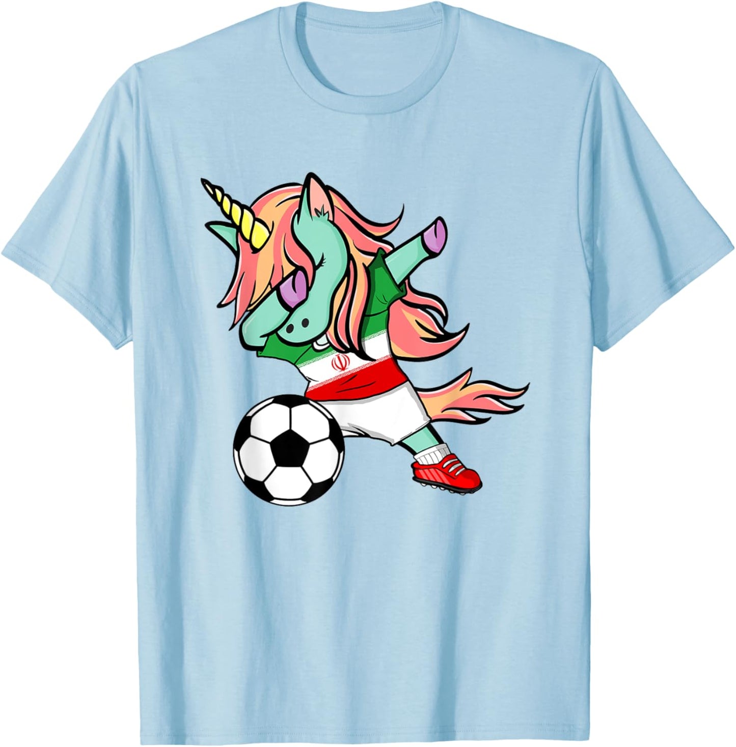 Funny Dabbing Unicorn Iran Football Team Iranian Flag Pride T-Shirt - T-Shirt | Light Blue