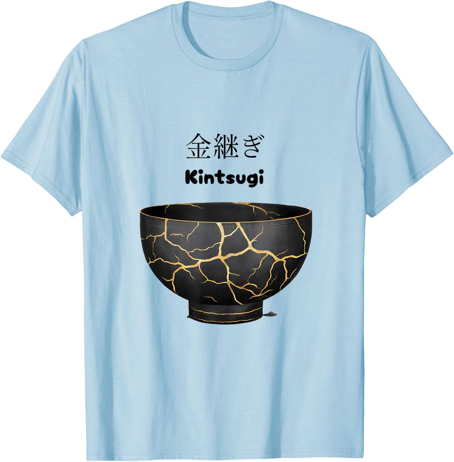 Japanese Kintsugi Bowl - Handcrafted Ceramic Art T-Shirt - T-Shirt | Light Blue