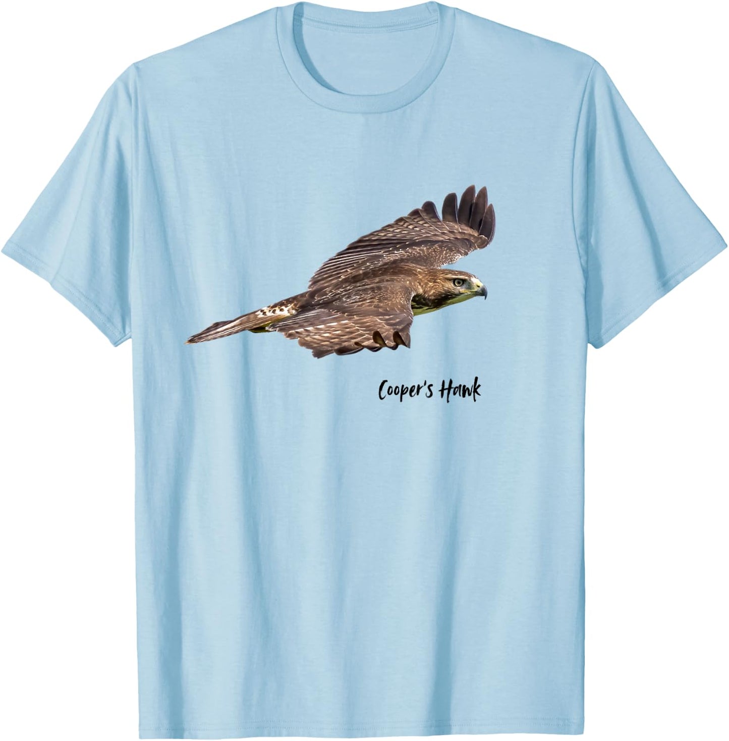 Cooper's Hawk In Flight Graphic Wildlife Birder T-Shirt - T-Shirt | Light Blue