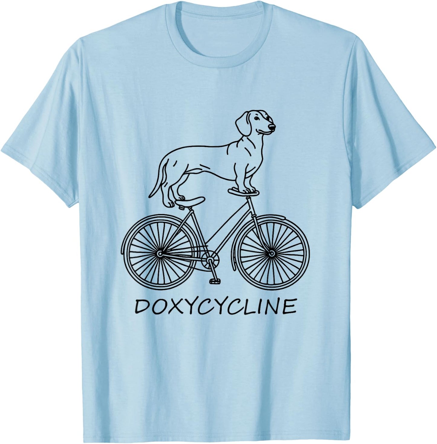 Dachshund on Bicycle Doxycycline Pharmacy Pun Dog Pharmacist Women T-Shirt - T-Shirt | Light Blue