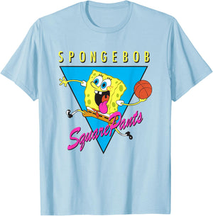 SpongeBob SquarePants Playing Basketball Retro Shot T-Shirt - T-Shirt | Light Blue
