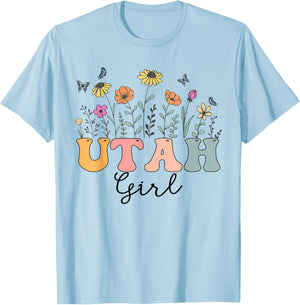 Utah Girl Wildflower Groovy Utah Lover T-Shirt - T-Shirt | Light Blue