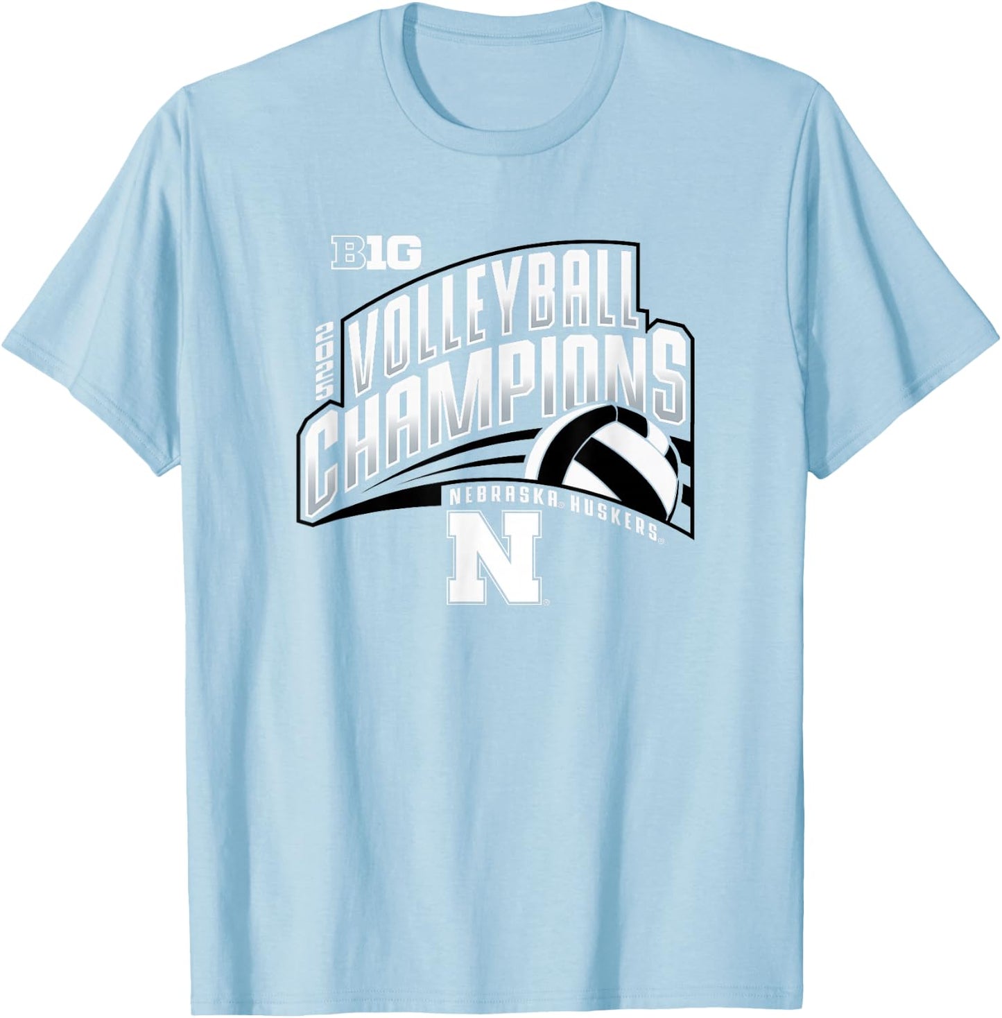 Nebraska Cornhuskers Big Ten Champs 2025 Volleyball T-Shirt - T-Shirt | Light Blue
