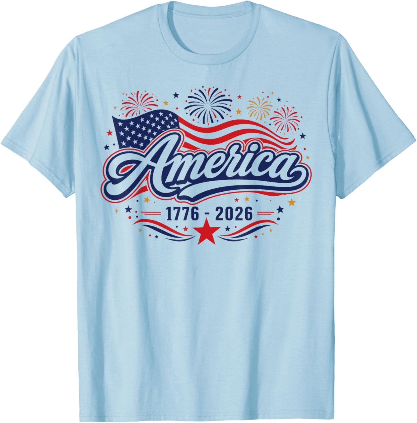 Patriotic USA Flag 1776 2026 America Anniversary 4th July T-Shirt - T-Shirt | Light Blue