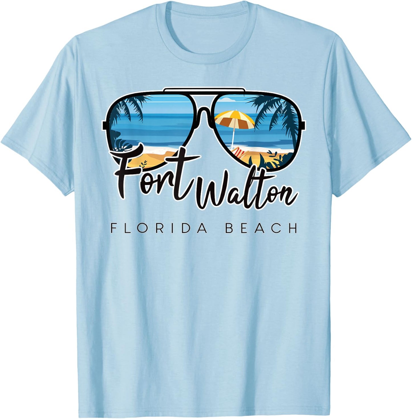 Fort Walton Beach Florida Palm Tree Sunglasses Souvenir T-Shirt - T-Shirt | Light Blue