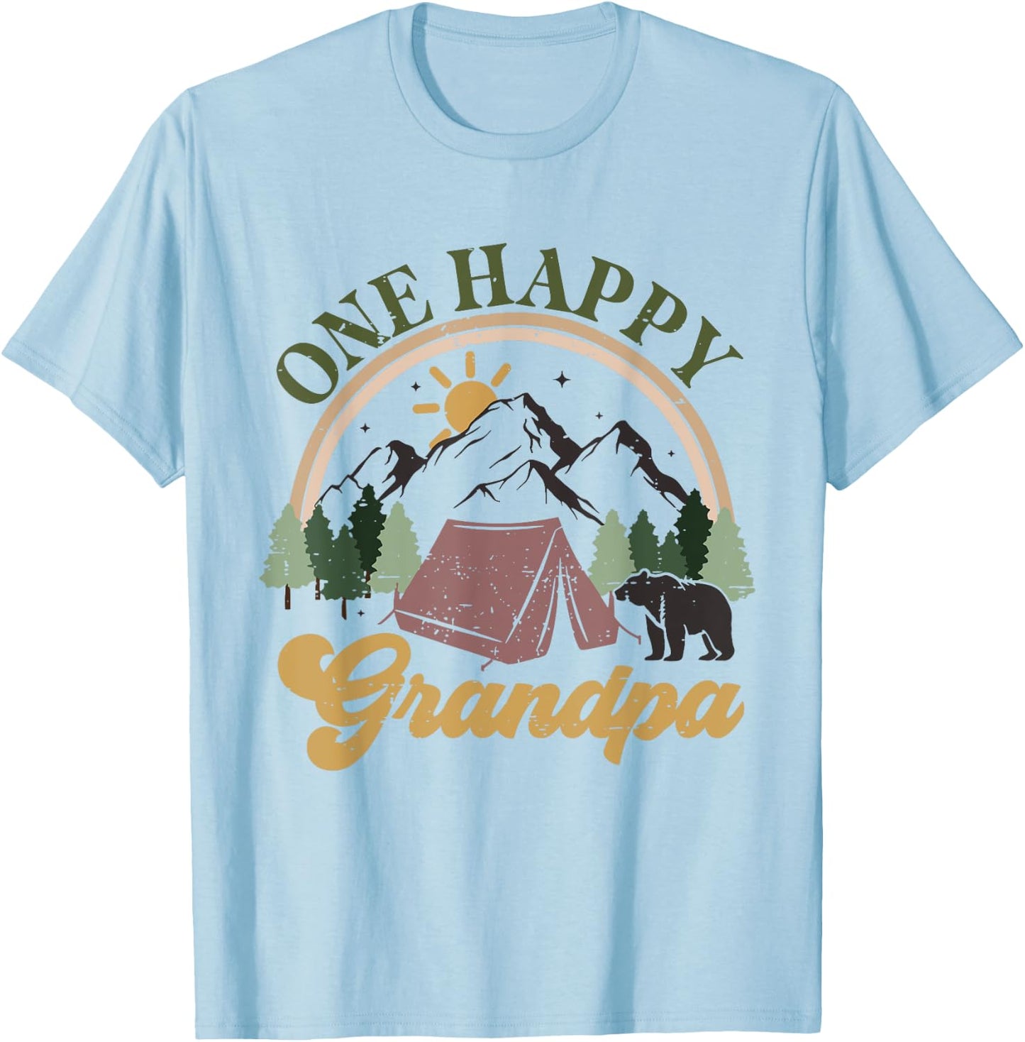 Cute One Happy Camper Birthday Decorations One Happy Grandpa T-Shirt - T-Shirt | Light Blue