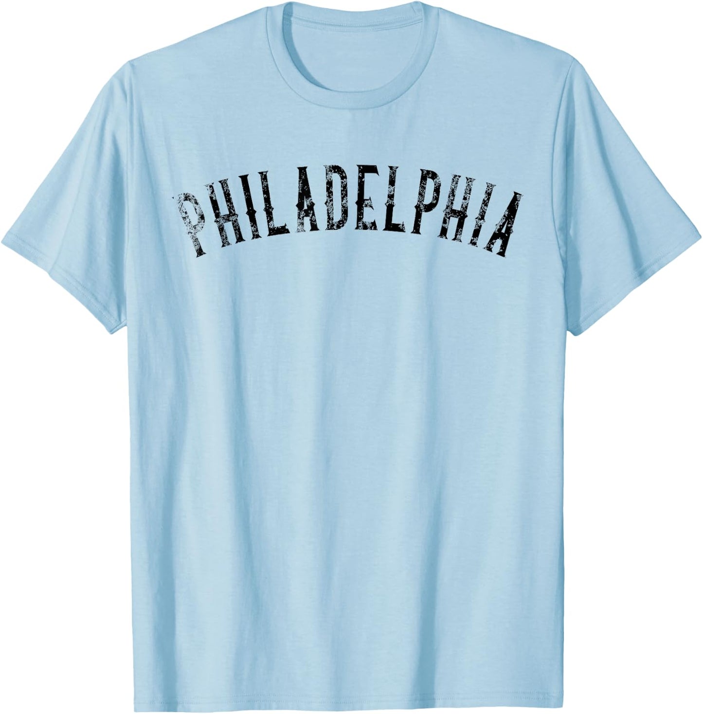 Vintage Philadelphia Distressed Philly Black Text Apparel T-Shirt - T-Shirt | Light Blue