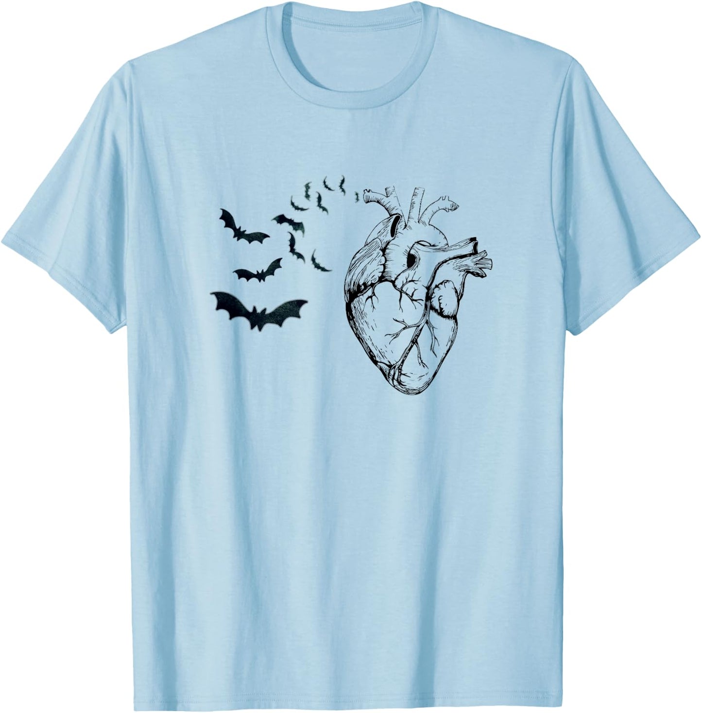 Cool Anatomical Heart With Bats Halloween Cardiac Anatomy T-Shirt - T-Shirt | Light Blue
