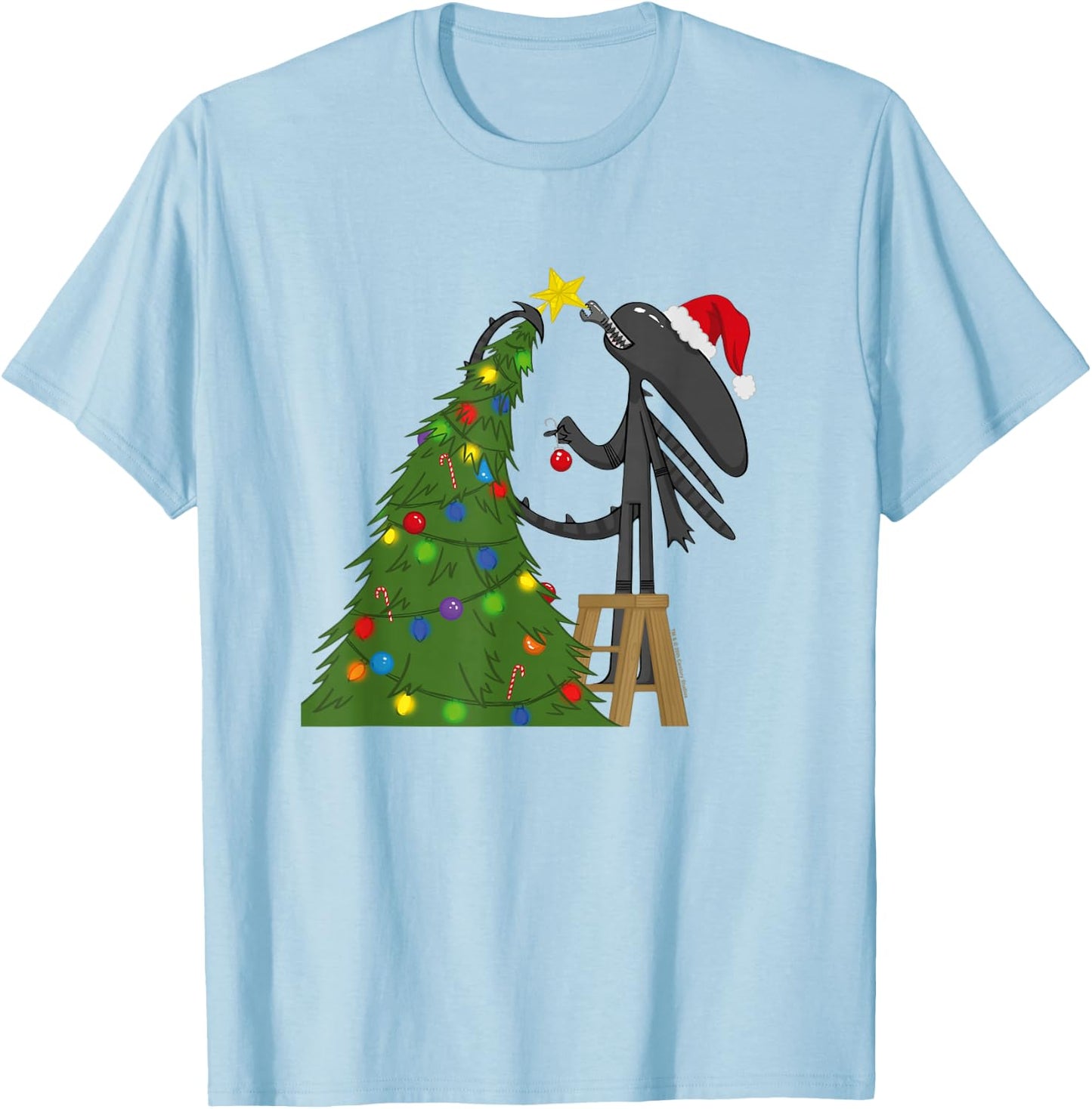 Aliens Cute Animated Xen Ready For Christmas Big Chest Logo T-Shirt - T-Shirt | Light Blue