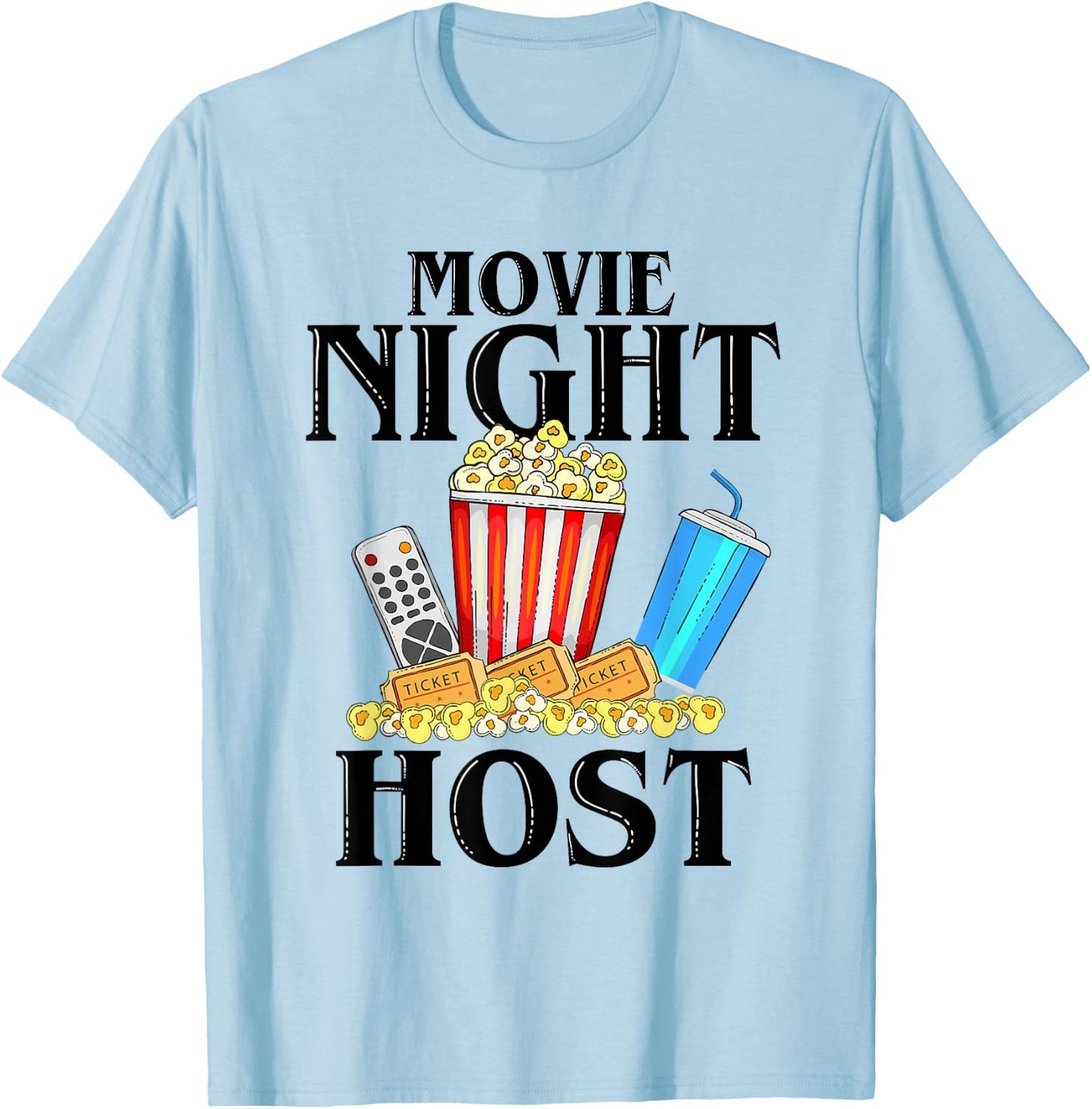 Movie Night Host Family Movie Night Popcorn T-Shirt - T-Shirt | Light Blue