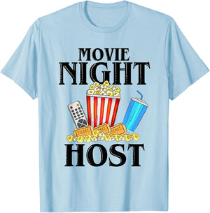 Movie Night Host Family Movie Night Popcorn T-Shirt - T-Shirt | Light Blue