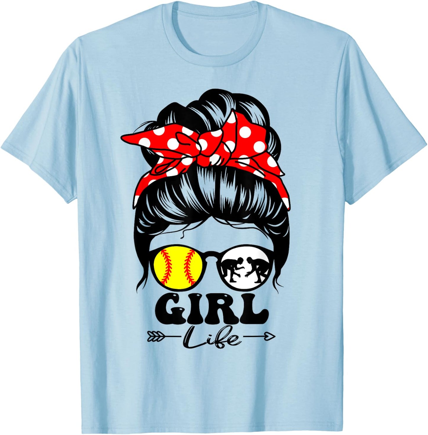 Girl Life Messy Bun Hair Funny Wrestling Softball Player T-Shirt - T-Shirt | Light Blue