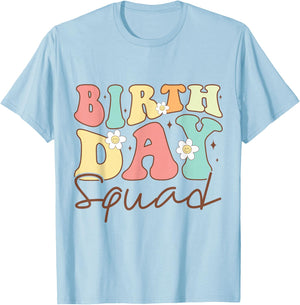 Retro Birthday Squad Matching Family Group Birthday Team T-Shirt - T-Shirt | Light Blue