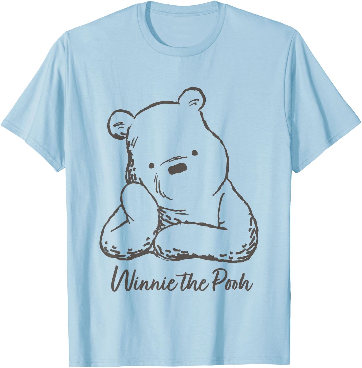 Disney Winnie the Pooh Cute Pooh Pose Outline Big Chest Logo T-Shirt - T-Shirt | Light Blue