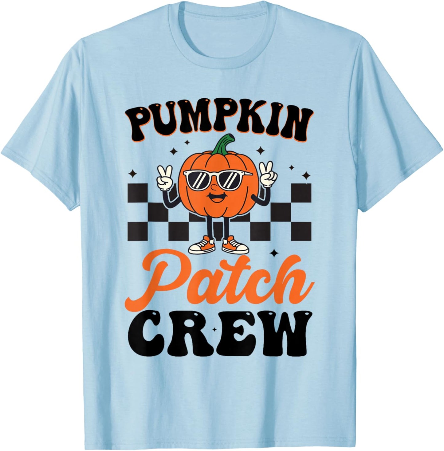 Pumpkin Patch Crew Matching Family Halloween Groovy T-Shirt - T-Shirt | Light Blue