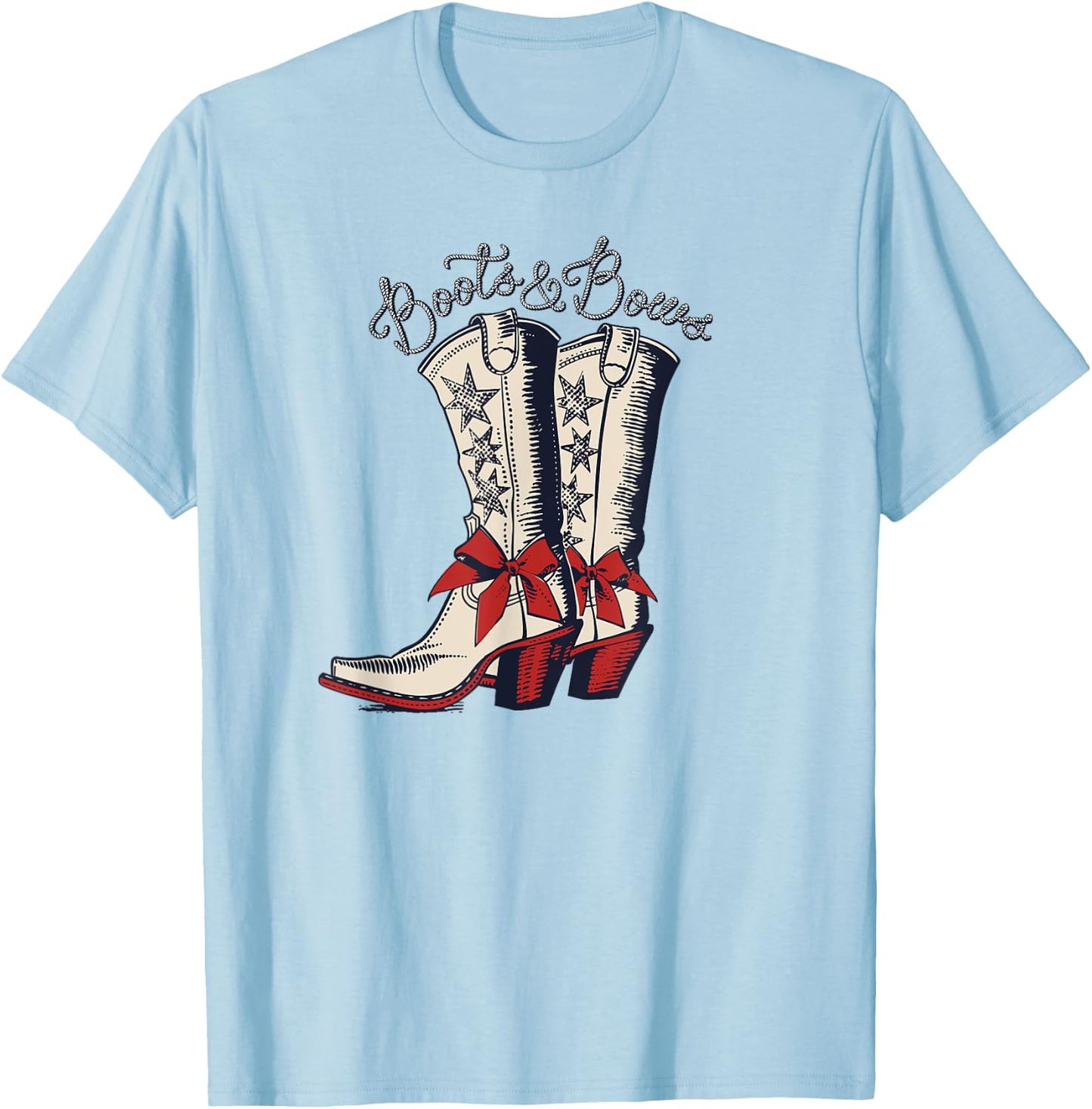 Boots and Bows Cowgirl Boots Patriotic July 4th Coquette Bow T-Shirt - T-Shirt | Light Blue