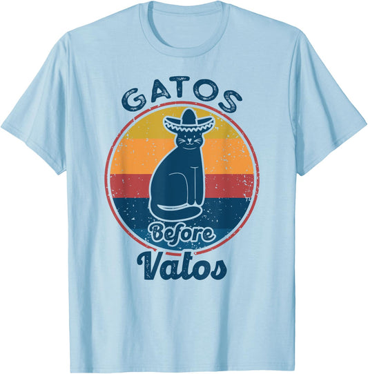Gatos before Vatos Retro Vintage Funny saying cats Spanish T-Shirt - T-Shirt | Light Blue