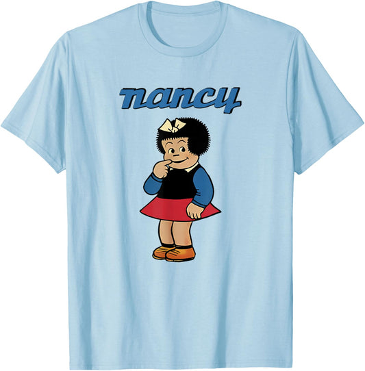 Nancy Comic Character Stands in Shy Pose Cute Trendy T-Shirt - T-Shirt | Light Blue